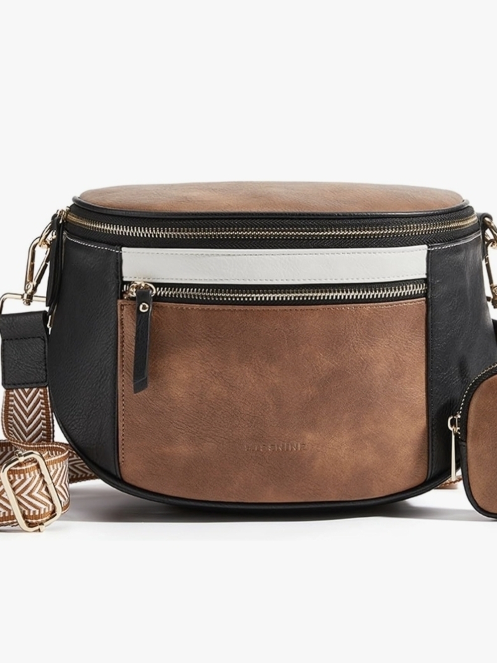 Amazon Brown Black White Crossbody Bag with Patterned Strap